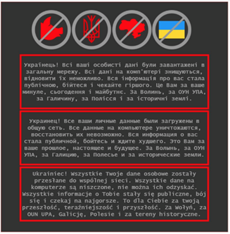 Figure 1. Defacement text on Ukrainian government websites.