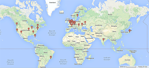 Figure 7. Geographic distribution of Dyre C2 servers. (Source: Dell SecureWorks)