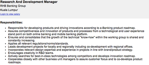 Figure 3. Malaysian bank job posting matching a job description associated with a fake Leader LinkedIn profile. (Source: Dell SecureWorks)