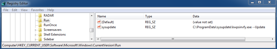 SysUpdate user-level Run key.
